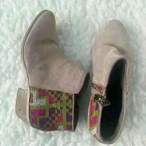 Sam Edelman Putnam Saddle Aztec Gray Ankle Suede Stacked Booties Boots